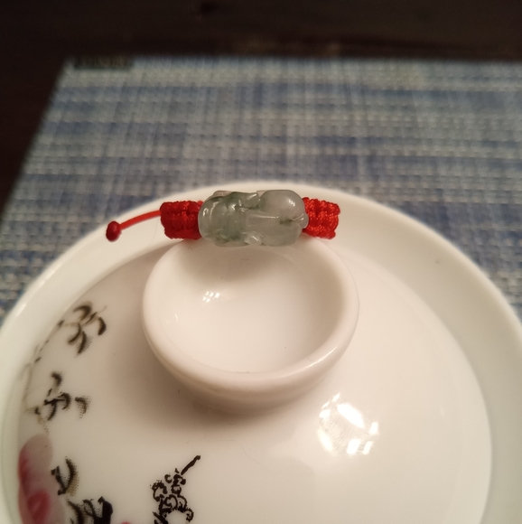 Certified Burmese Jadeite Pixiu Red String Ring - Picture 4 of 12